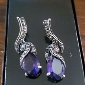 BEAUTIFUL STERLING SILVER AMETHYST &MARCASITE EARR